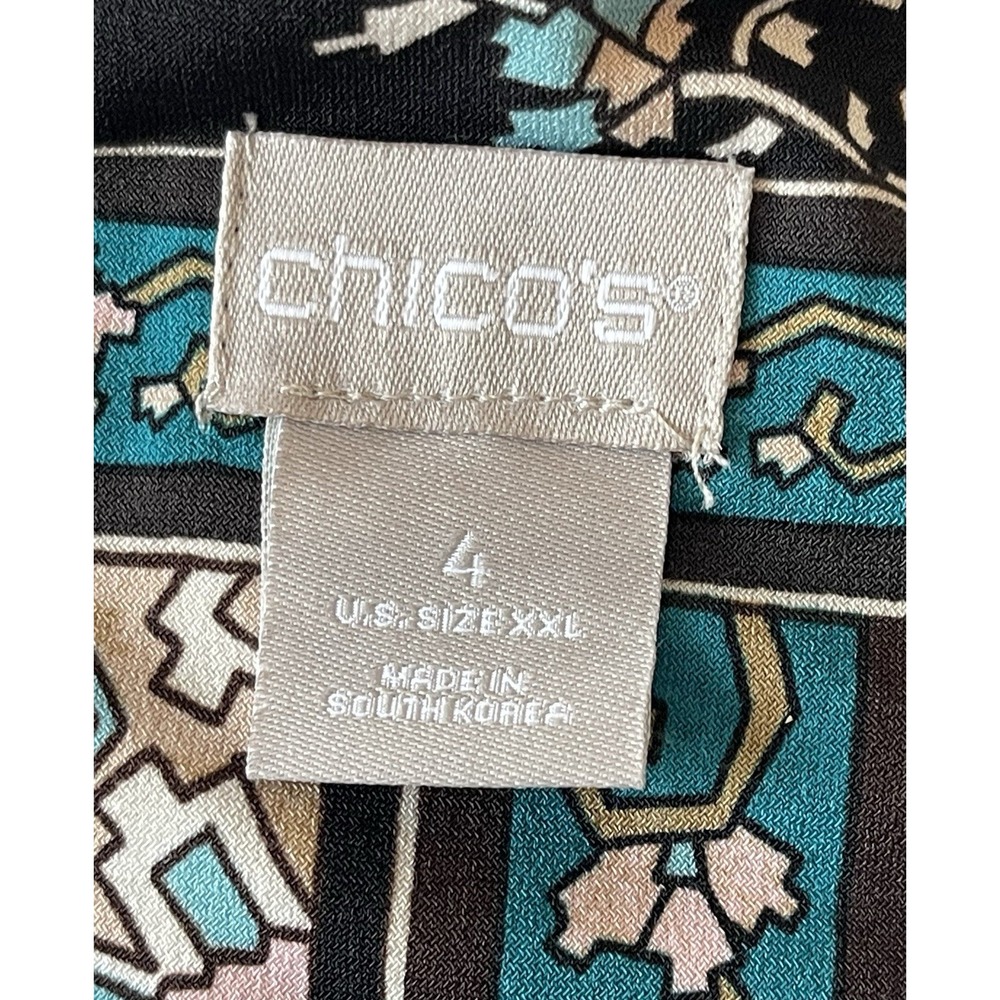 Women's Chico's Stretch Jersey Knit Medallion‎ Flutter Sleeve XXL Blouse Boho - Picture 3 of 7